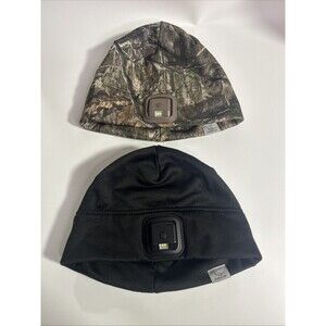 Lot of 2 Panther Vision Headlamp Beanie Hat Power Caps LED Black Camo One Size